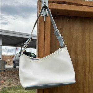 Liz Claiborne White Shoulder Bag with Light Blue Trim